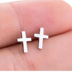 Dainty silver cross earrings- never worn!